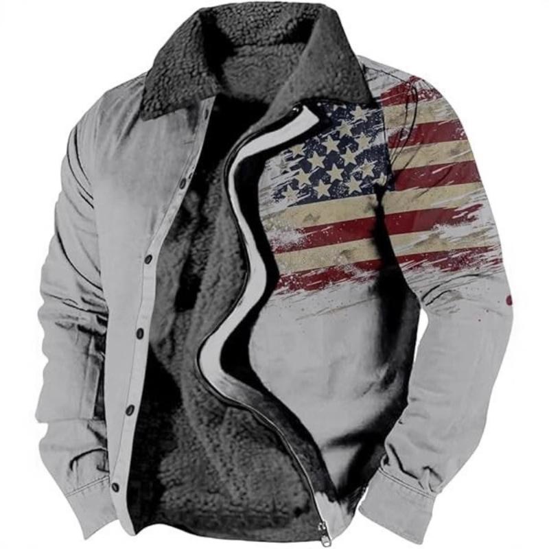 Men's Western Style Aztec Print Jacket Sherpa Lined Collar Cow Skull Graphic Warm Winter Coat