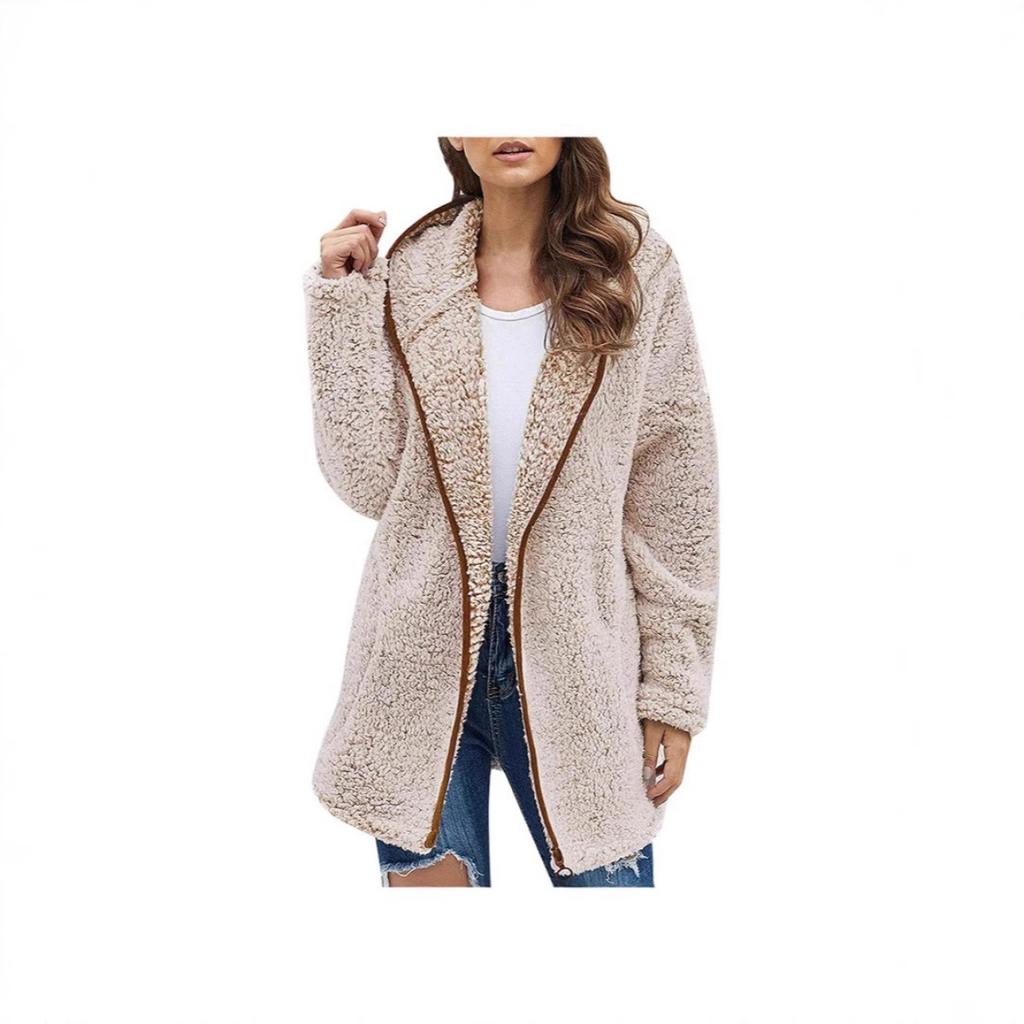 Women's Casual Solid Color Hooded Fleece Sweatshirt Long Sleeve Lapel Fleece Top For Autumn Winter