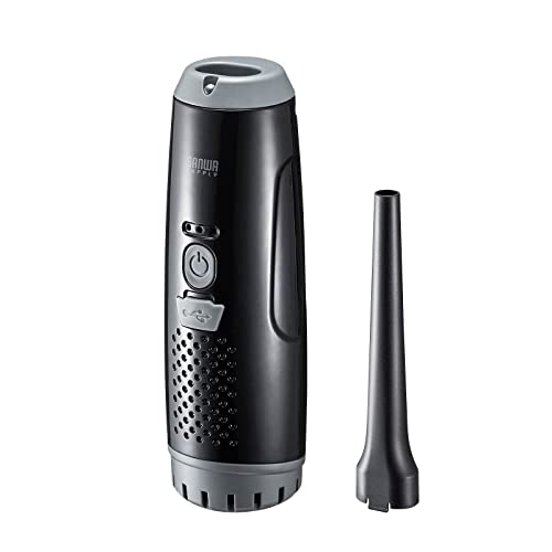 Sanwa Supply CD-ADE2BK Electric Air Duster, USB Rechargeable, 3-Level Airflow Adjustment, Pen-Shaped, with LED Light, Black