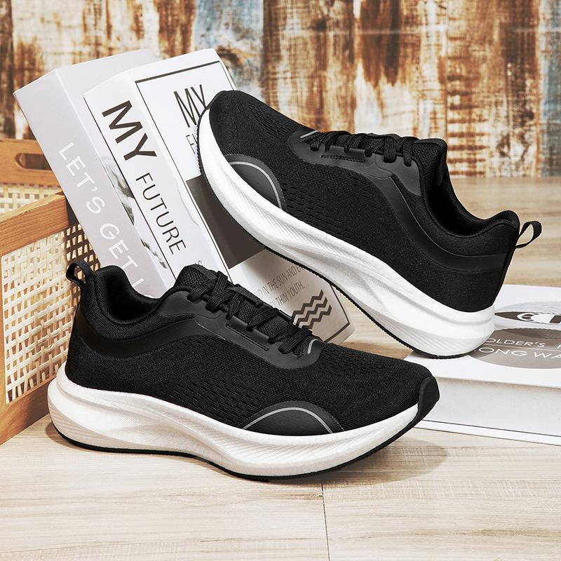 Black Running Shoes Fly-Woven Mesh Wide-Head Sneakers Men'S Wide Feet Wide Feet Big Foot Bones Fat Feet Wide Lasts