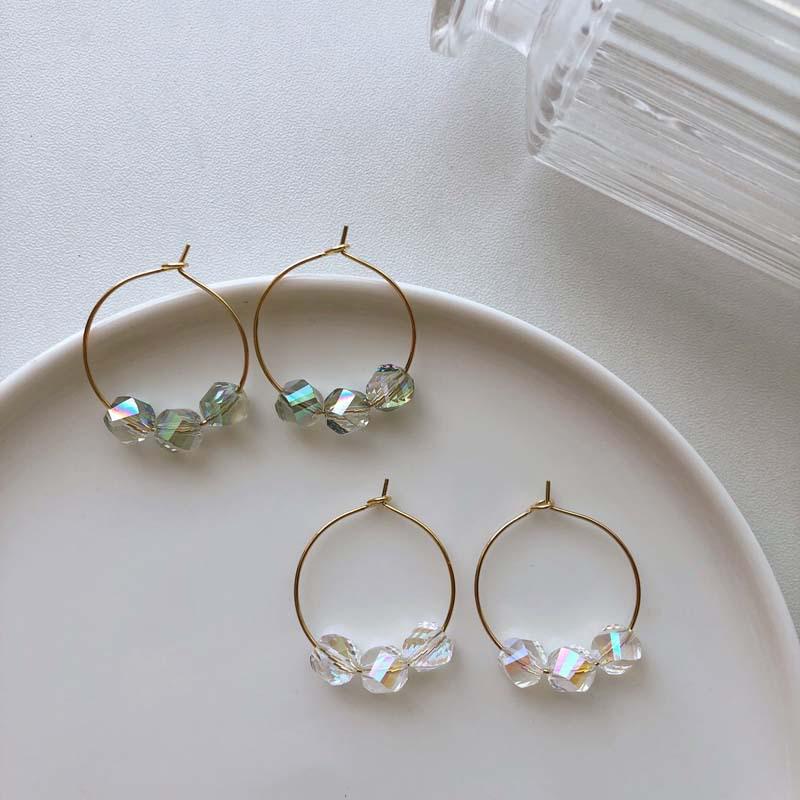 

European and American Handmade Green Crystal Circle Earrings - High-End Natural Jewelry белый