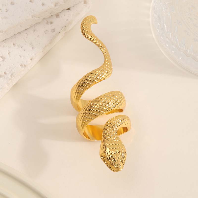 

Exaggerated Copper Color Snake Shaped Rings For Women Men Punk Hip Hop Metal Wrapped Geometric Adjustable Ring Zircon Gifts золотий