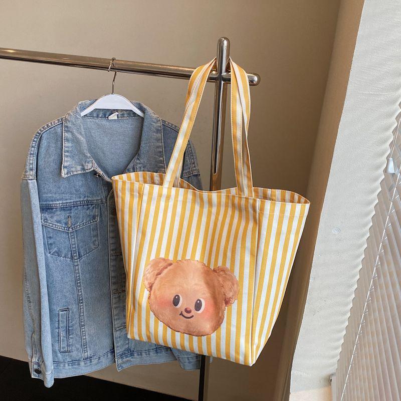 

INS Butter Little Bear Canvas Tote Bag Female Large Capacity New Idle Style Leisure Commute Travel Shoulder Bag Yellow