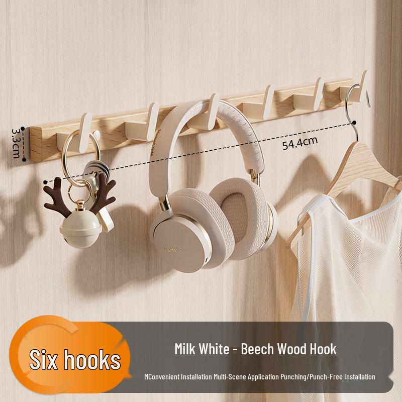 Off-White Walnut No-Punch Wall-Mounted Coat & Hat Rack