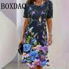 Vestido Nuevo para Mujer Estampado 3D de Manga Corta de Longitud Media Moda Verano Otoño Cuello Redondo Holgado Vestido Vintage Ropa Elegante para Mujer
