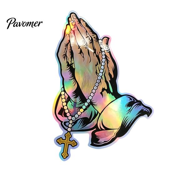Weather Resistant Rosary Sticker Praying Hands & Car Sticker, Reflective Decal, High Quality PVC Adhesive Decal Waterproof Jesus for Auto Window