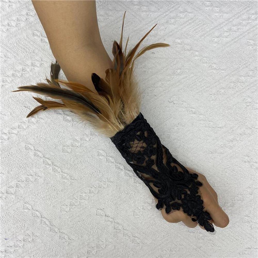 1PC Sexy Lace Feather Long Gloves Party Cosplay Lace Wrist Cuffs Wedding Party Show Costume Halloween Gothic Sleeves Accessories