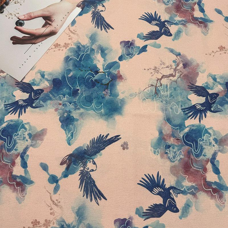 

0.5m/1m/2m Oriental Aesthetic Elements Printed Encrypted Cotton Linen Fabric for Tablecloth Sofa Cover Curtain Decorative Cloth 50x150cm