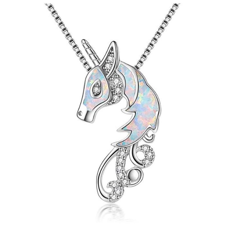 Boho Cute Animal Elephant Pendant Necklace for Women Girl Imitation Blue Opal Zircon Necklace Wedding Jewelry