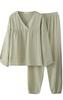 Double Comfortable Sleepwear Women's Spring/Summer Pajamas, 100% Cotton, Gauze, V-Neck, Moisture-Wicking, Quick-Drying, (L, Green)