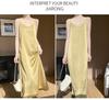 Elegant Solid Color Flower Acetate Satin V-Neck Spaghetti Strap Summer Dress for Women