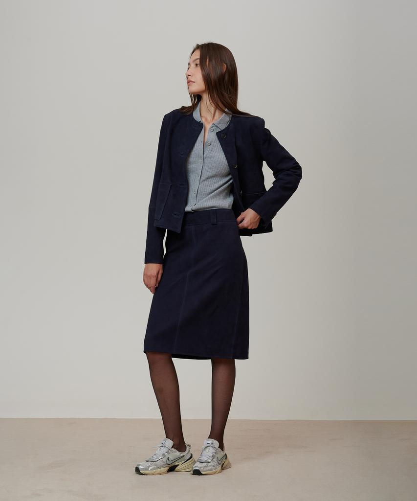 Pin Black Goat Suede Set-Up Skirt
