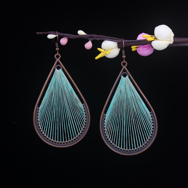 Bohemian Turquoise Owl Dream Catcher Tassel Earrings for Women