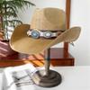 Handwoven Straw Hat for Female Cowgirl Hat with PU Belt Fashion Panamas Hat Music Festival Cowgirl Hat for Seasides Travel