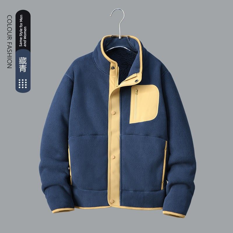 Double-Sided Polar Fleece Hooded Outwear Men Winter Thickening Cardigan Outdoor Fleece Coat Liner Export Men's Clothing Jacket