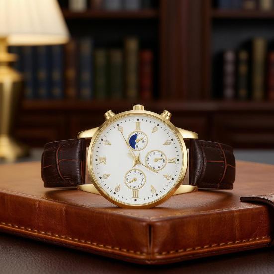 Men's Analog Quartz Watches Minimalist Three-Hand Watch Leather Strap Classic Business Watch for Fathers Husbands Gifts