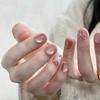 24Pcs Short Square Full Cover Press On Nails With Pearl Rhinestone Shiny Powder Gradient Detachable False Nails