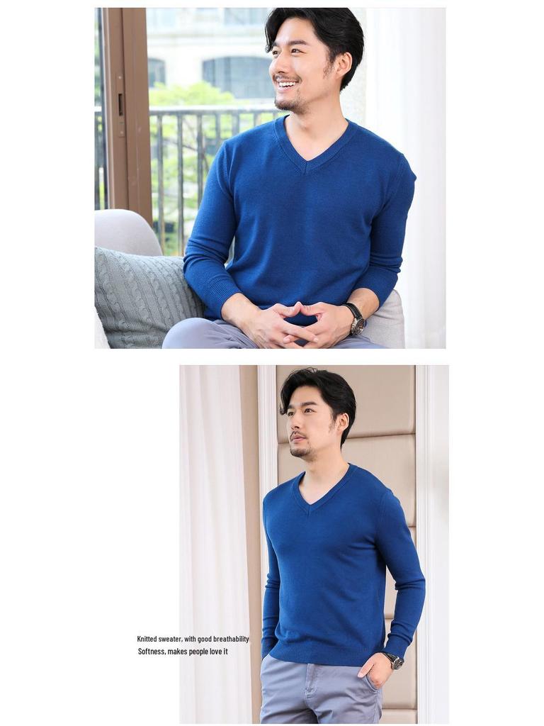 Herren Übergröße Uni V-Ausschnitt Pullover - Herbst/Winter Business Strickpullover