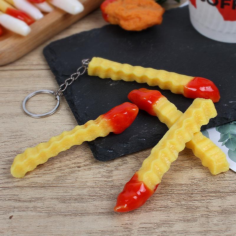 Creative Food Model Keychain: Ketchup, Chicken Nuggets, French Fries Pendant for Student Backpacks