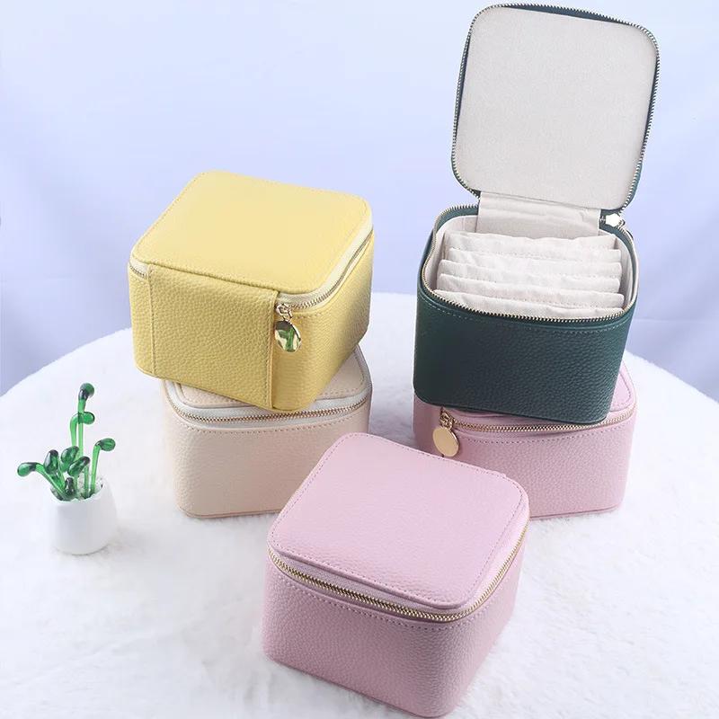 Leather Jewelry Box Mini Pouch Aesthetic Earring Organizer Small Bag Creative Portable Travel Storage Box Bracelet Necklace Ornament Display Container