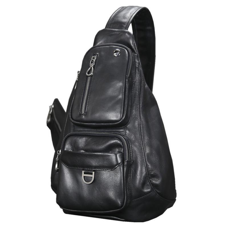 Genuine Leather Men Bag Chest Bag Single Shoulder Bag Leather Chest Pack Riding Bag Sports For Man Male Black Chest Backpack Bag