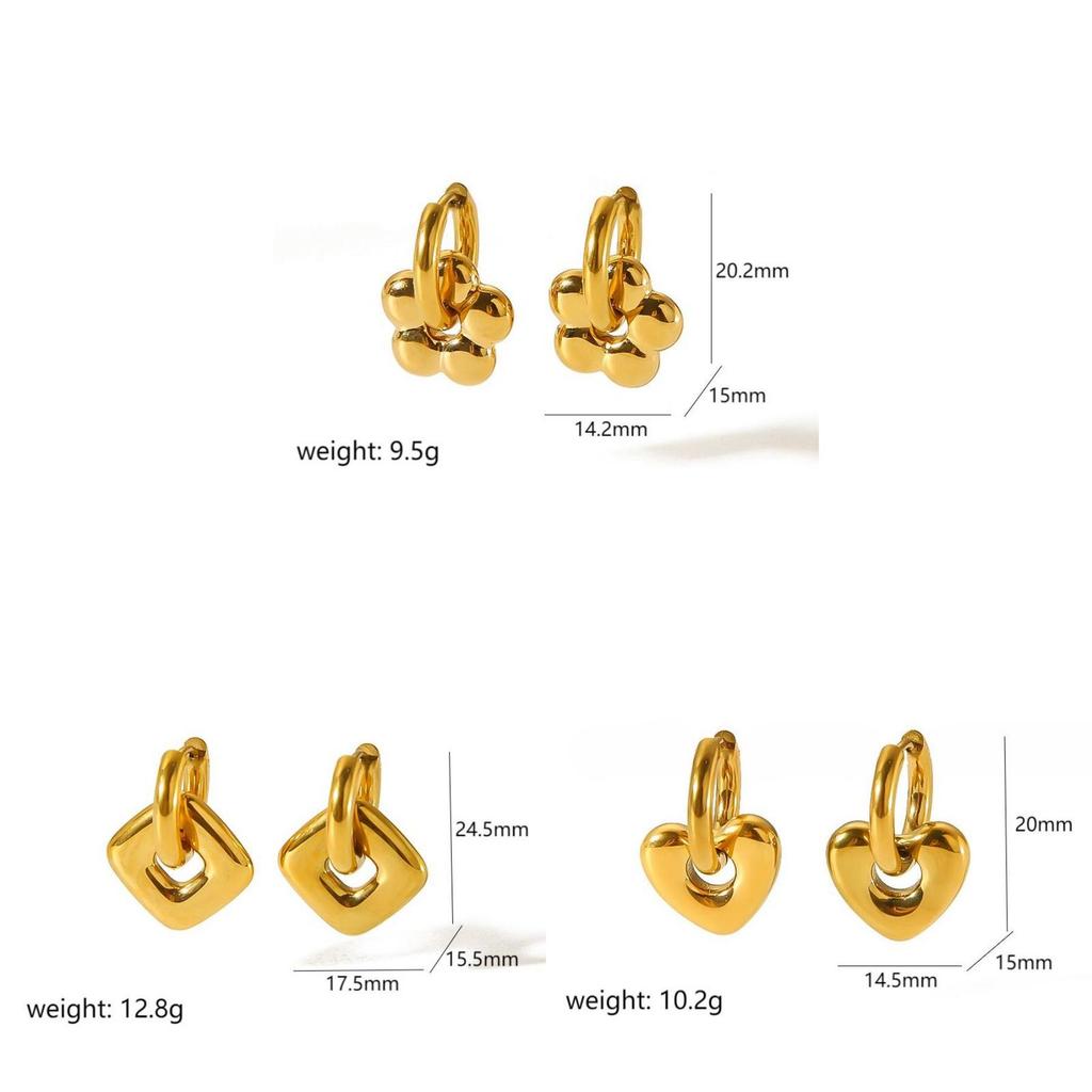 Fashion Gold Plated Heart Star Moon Earrings With Waterproof Stainless Steel For Women