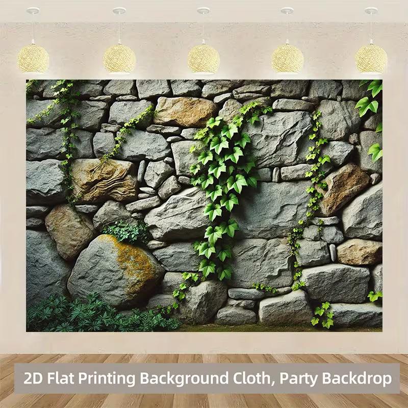 2D Rustic Stone Wall Ivy Photo Backdrop Wedding Birthday Party Decor Background