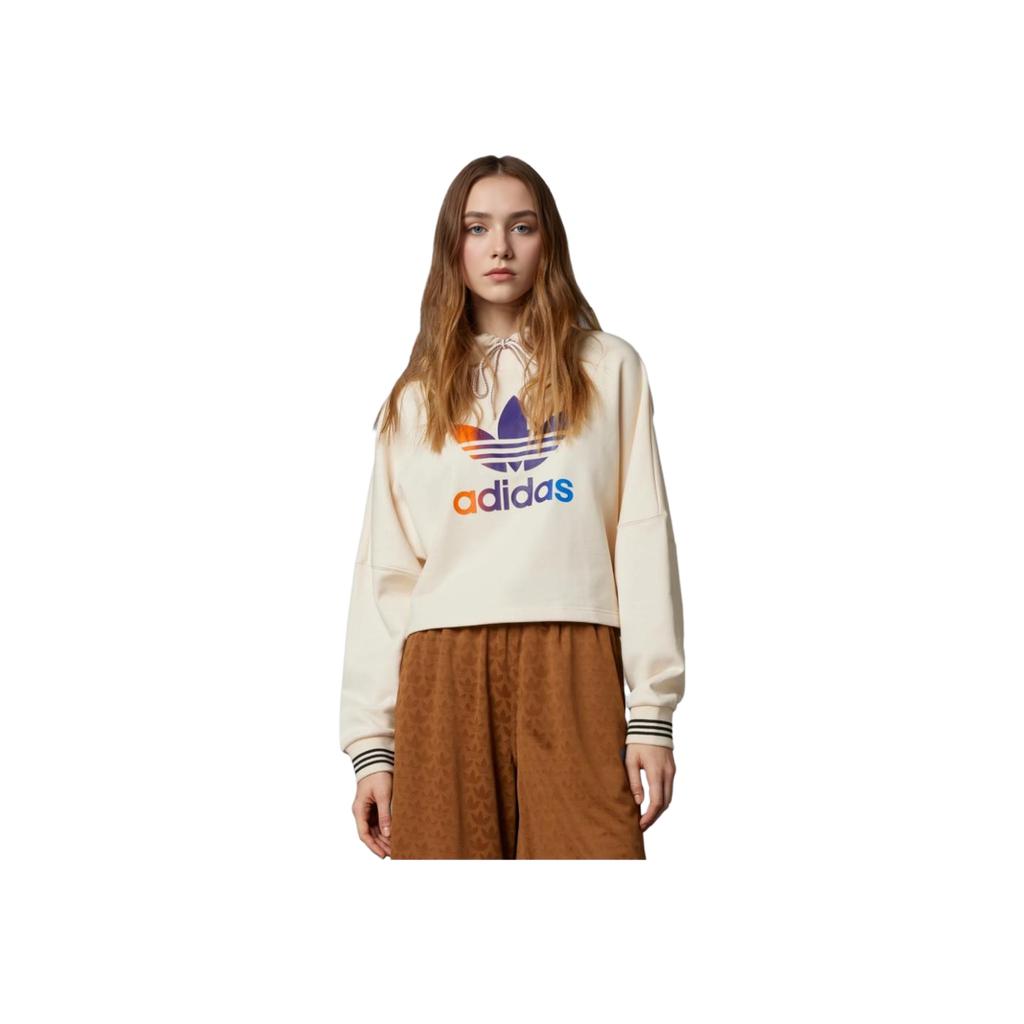 Adidas Originals Adicolor 70s Retro Series Cropped Hoodie With Brand Logo Print Women Tops Miracle-White IK7865