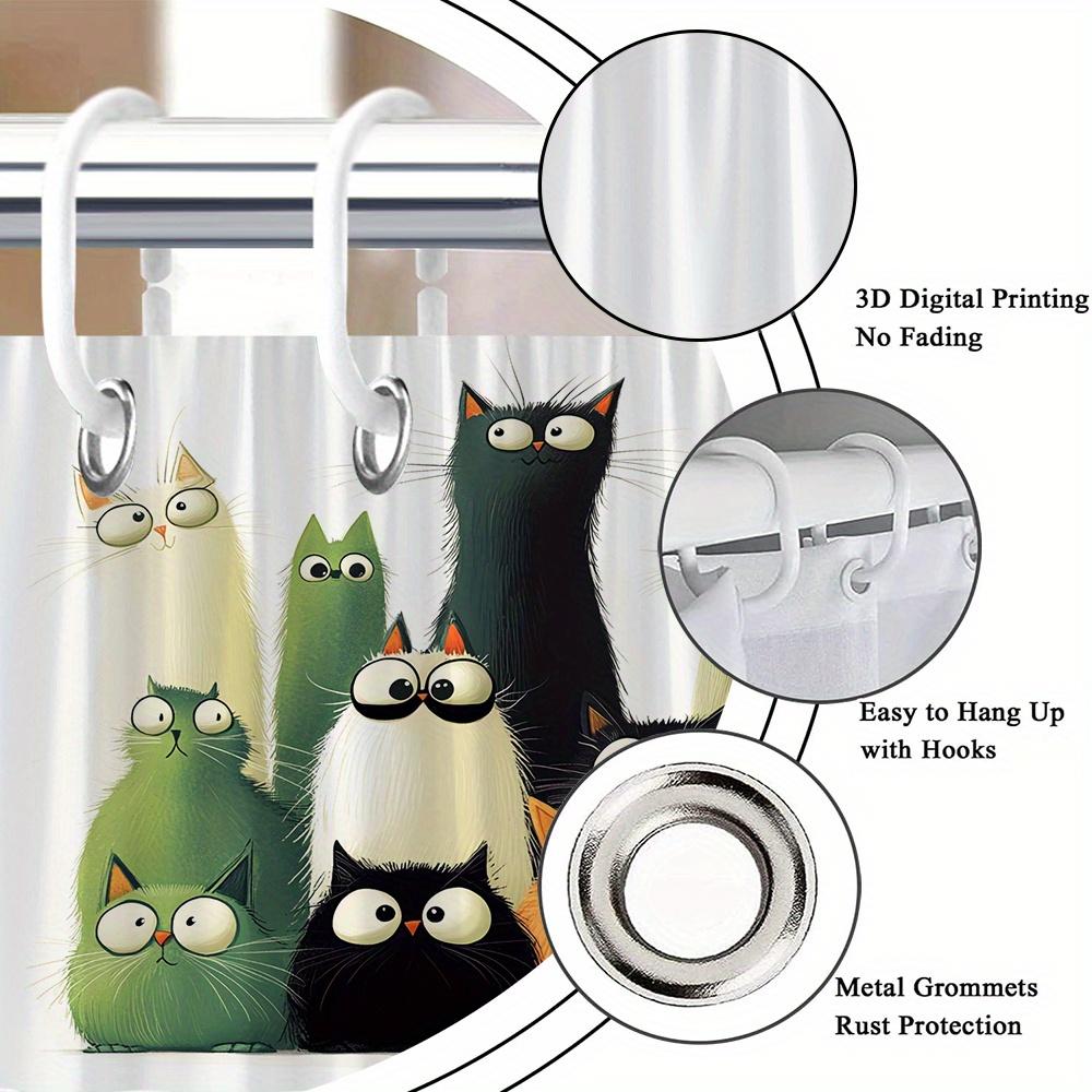 Funny Cartoon Cats Shower Curtain Waterproof Moisture Proof Privacy Protection Print Colorful Cat Family Design Cute Animal Art
