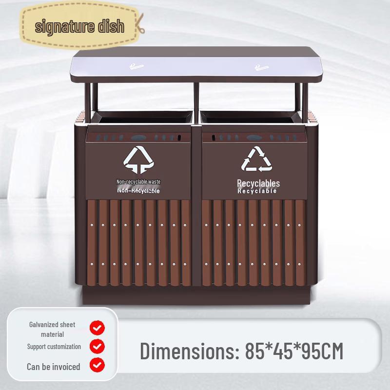 Outdoor Plastic Wood Double-Bin Trash Can