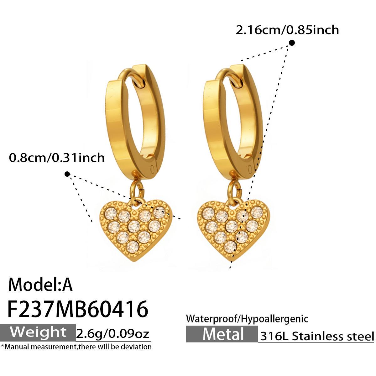 18K Gold-Plated Zirconia Heart Pendant Earrings with Stainless Steel Backs – Elegant, High-End Design