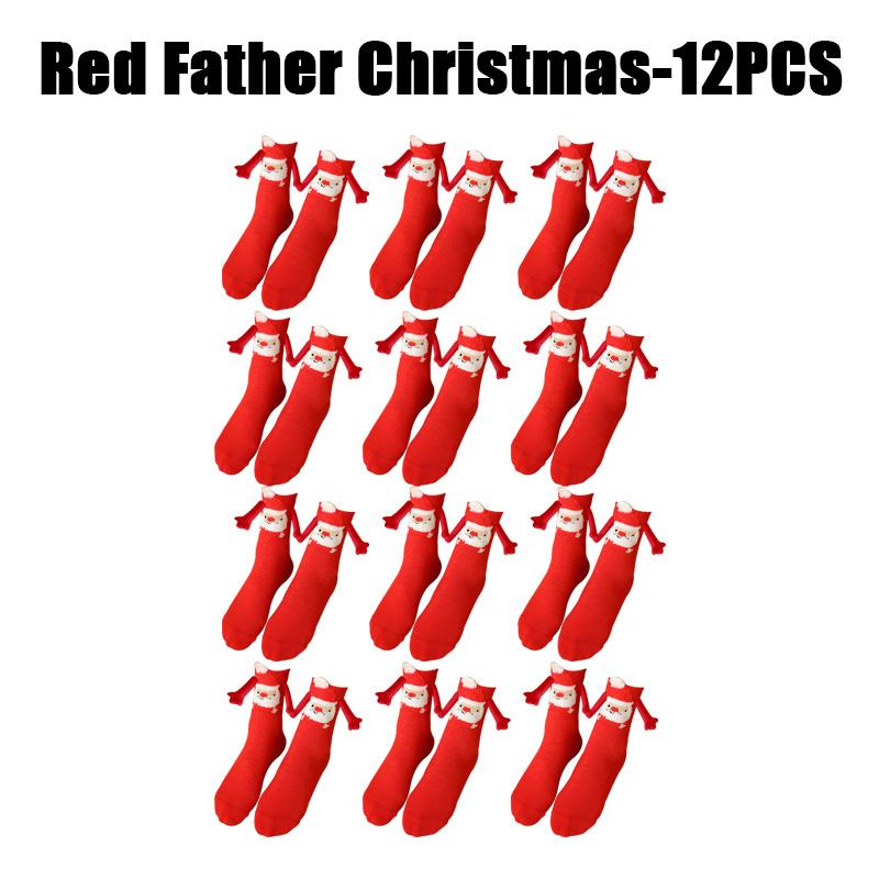 12PCS Christmas Socks Fall and Winter Cotton Magnet Hand-holding Socks Mid-calf Socks Cute Couple Socks Cartoon Christmas Socks