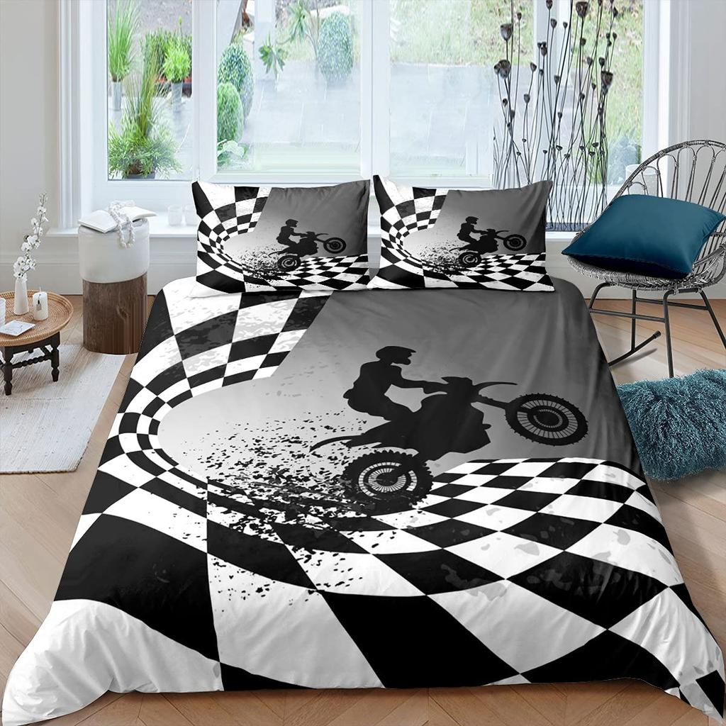 Motorrad König Königin Bettbezug Dirt Bike Bettwäscheset Motocross Rennfahrer Extremsportarten Steppdeckenbezug Polyester Bettdeckenbezug