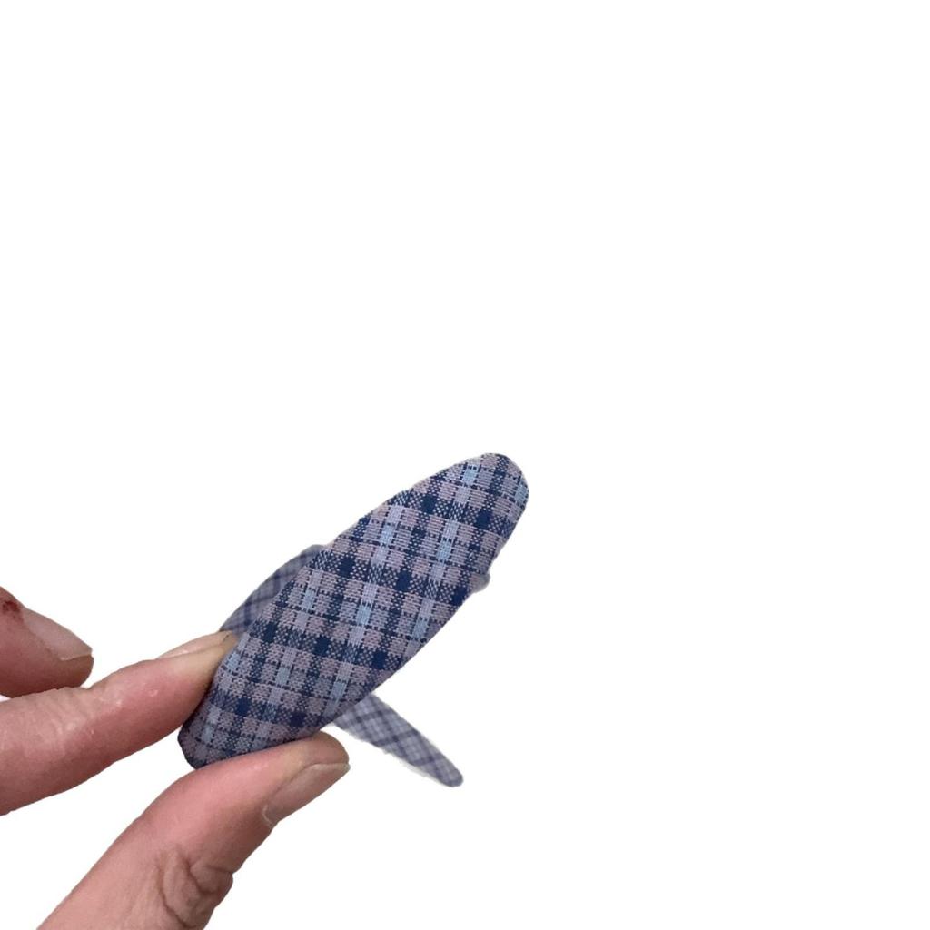 Navy Blue Geometric Plaid Hair Clip - Stylish Bangs & Side Clip