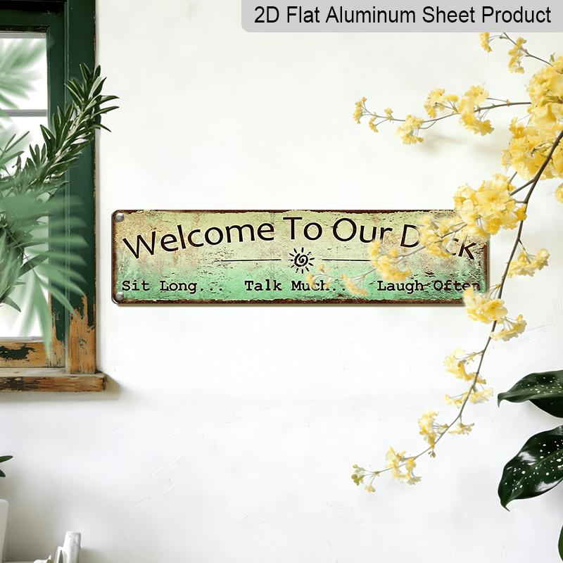 2D Flat 1pc Welcome To Our Deck Metal Sign, Outdoor Living, Rustic Decor-3.94x15.75 Inch-Decoration for Cave, Outdoor/ Use, Aluminium Decorative