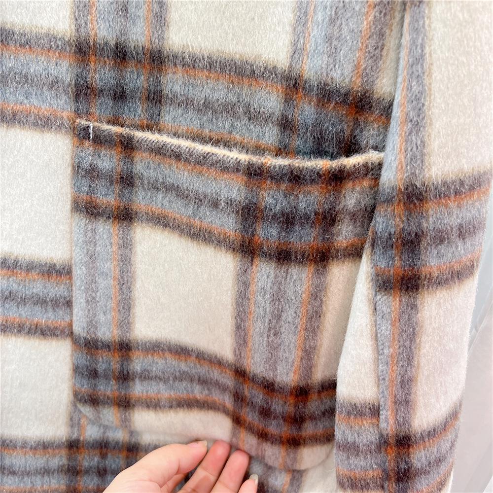 2023 Women's Retro Plaid Double-Sided Cashmere Wool Coat, Mid-Length Loose Fit for Autumn/Winter