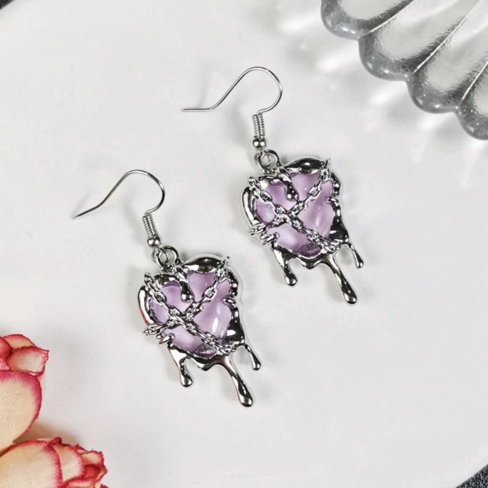Geometric Karst Imprisonment Heart Pendant Earrings Necklace Female Punk Style Trendy Dark Jewelry Gift Wholesale