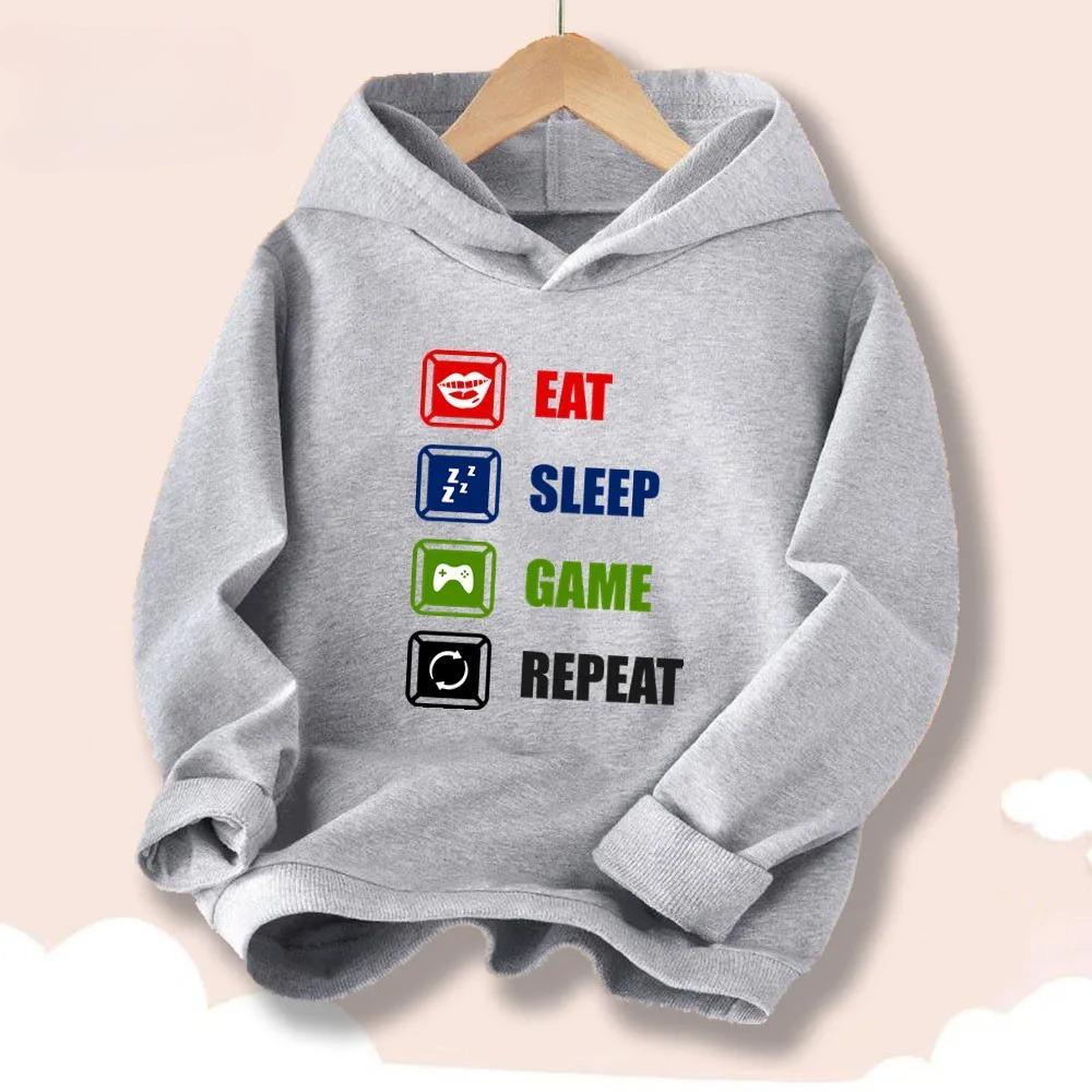 Game Pad Printed Pattern Children's Spring and Autumn Hooded Sweatshirt Outdoor Casual Fashion Warm Sweatshirt