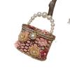 Ny Fransk Retro Metall Inlagd Diamant Blomma Pärla Grönsakskorg Väska, Bankett Diamant Vattenhink, Handhållen Axelväska