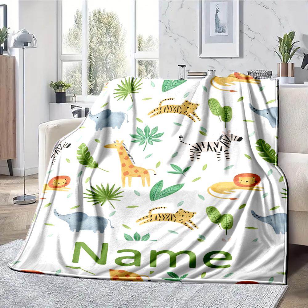 Custom Name Animals Theme Printed Blanket - Perfect for Couch, Bed, Travel & Outdoor Use | Machine Washable, Cozy & Durable.