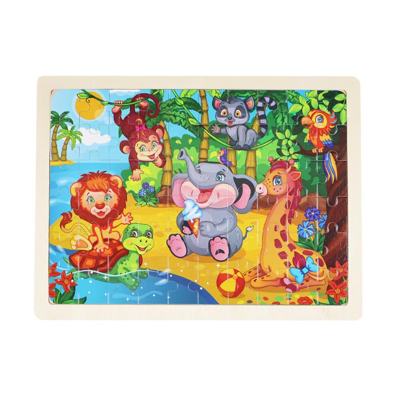 Wooden Animal Cartoon Jigsaw Puzzle Board - 30, 60, 98, 120-piece Toy for Early Childhood Education