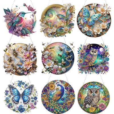 Kits d'Art Diamant 2D Plat DIY Forme Spéciale à Suspendre Ensemble de Peinture Diamant Pendentif d'Art Diamant Décoration Murale pour Maison & Fenêtres