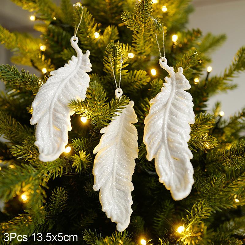 White Glitter Christmas Tree Hanging Ornaments Snowflake Angel Elk Pendants New Year Party Home Xmas Tree Decorations Kids Gift