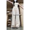 2025 Petite High-Waisted Floral Straight-Leg Summer Pants for Women - Floor-Length, Loose Slimming Fit