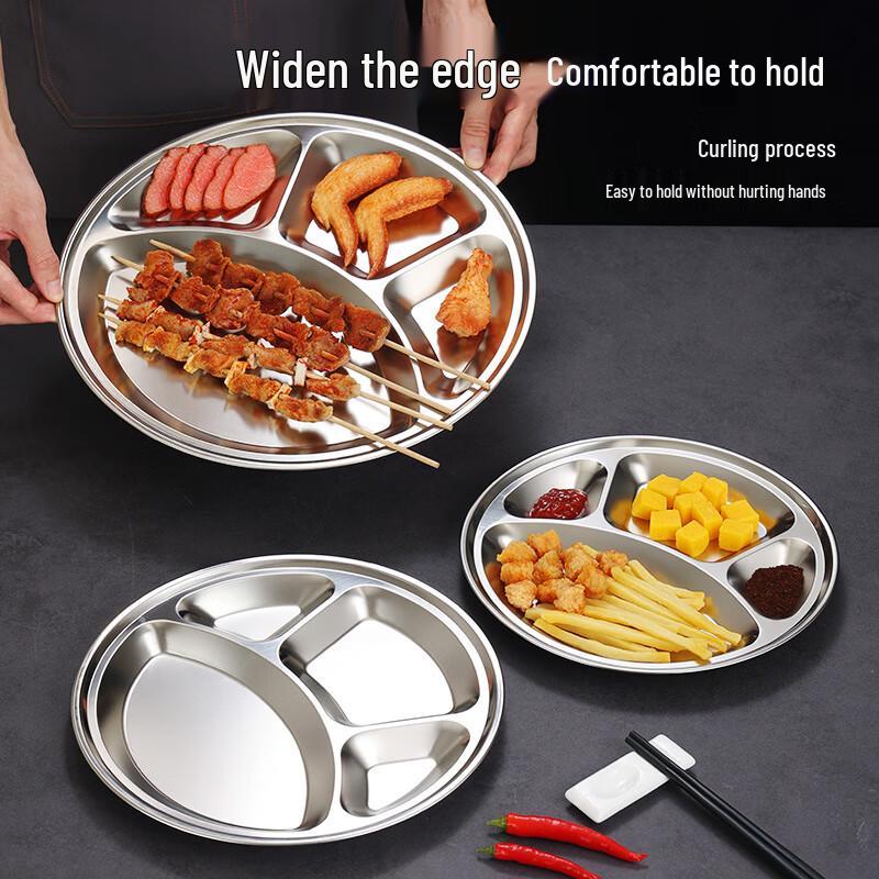 Jingzhou 304 Stainless Steel Four-Compartment Divided Meal Plates
