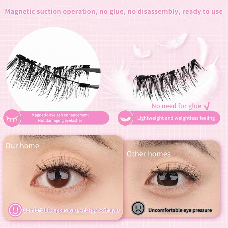 1Pair Magnetic Eyelashes Set Reusable Fluffy False Eyelashes And Tweezers Kit Natural Long Fiber Lashes Extension Makeup
