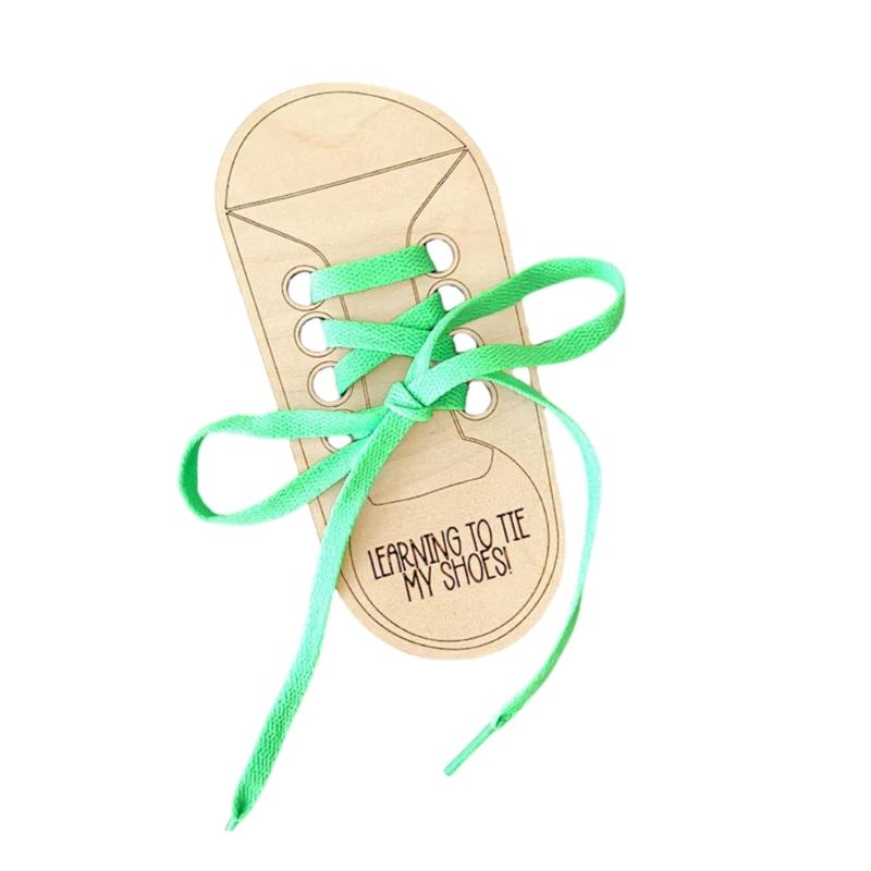  Smooth Wooden Threading Lacing Shoe Toy with Colorful Laces Shoe Lace Practice Board for Children Safe and Fun Learning