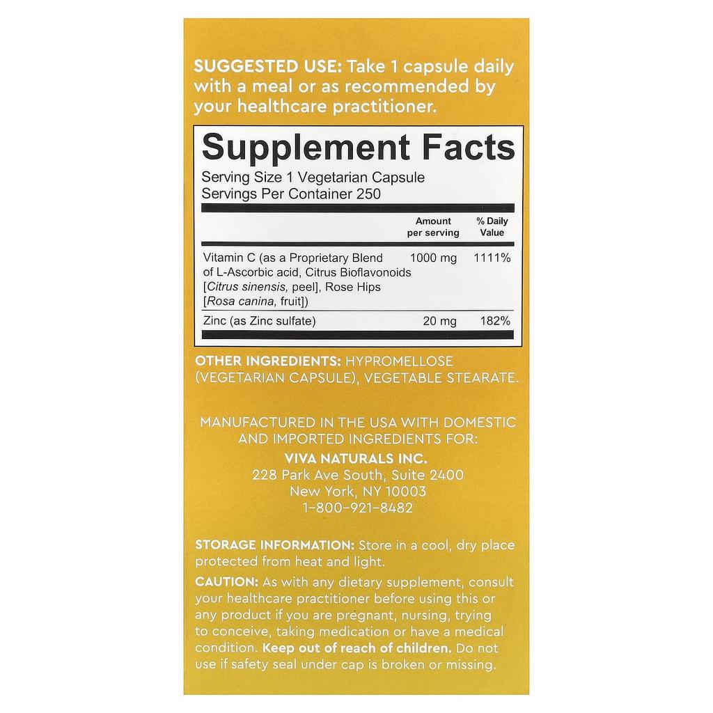 Vitamin C + Zinc, Veggie Capsules 250