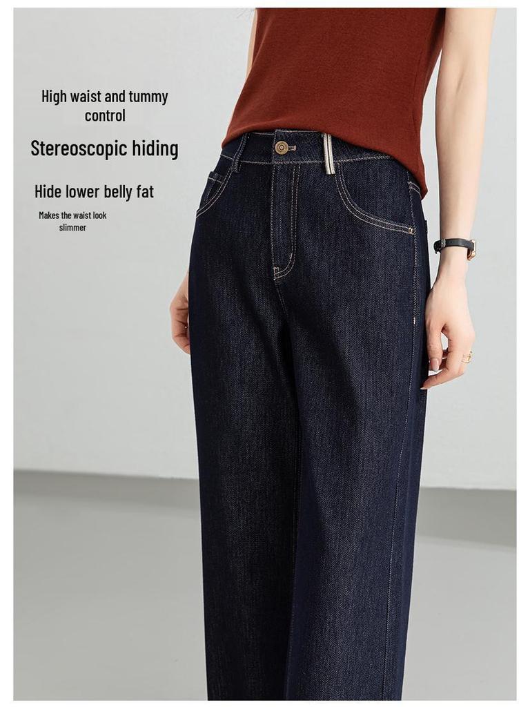 Petite High-Waisted Wide-Leg Crop Jeans for Women - Blue Denim, New Spring/Autumn Style