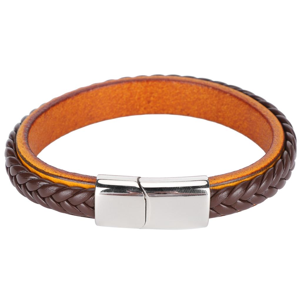 Leather Woven Bracelet Braided Wrist Band Vintage Magnetic Buckle Hand Decoration 20.5cm